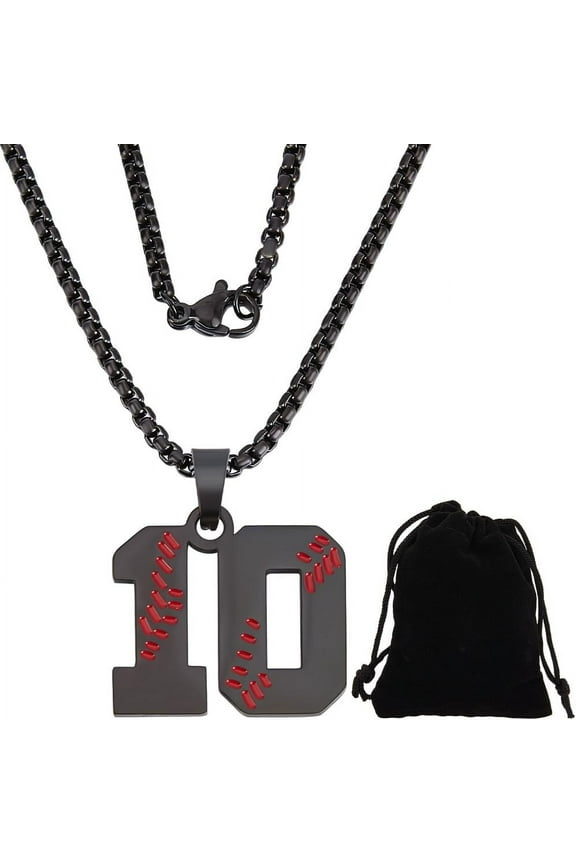 1set 667 Stainless Steel box Chain Necklaces 201 Stainless Steel Baseball Number Necklaces Black 23.31 inch(59.2cm) : 22x23.5x1.5mm