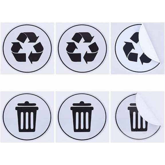 1set 6Pcs 2 Styles PVC Sticker Labels Adhesive Stickers for Trash Can Black 82x80x0.1mm 3pcs/style for DIY