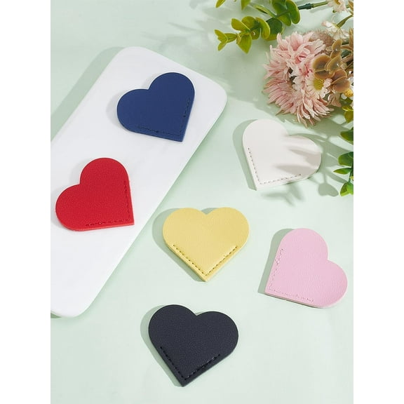 1set 6Pcs 6 Colors Leather Heart Bookmark PU Leather Bookmarks Corner Page Marker Book Accessories for Book Lovers Reading Gift School Office Home Supplies DIY Projects and Graduation Gift Tag