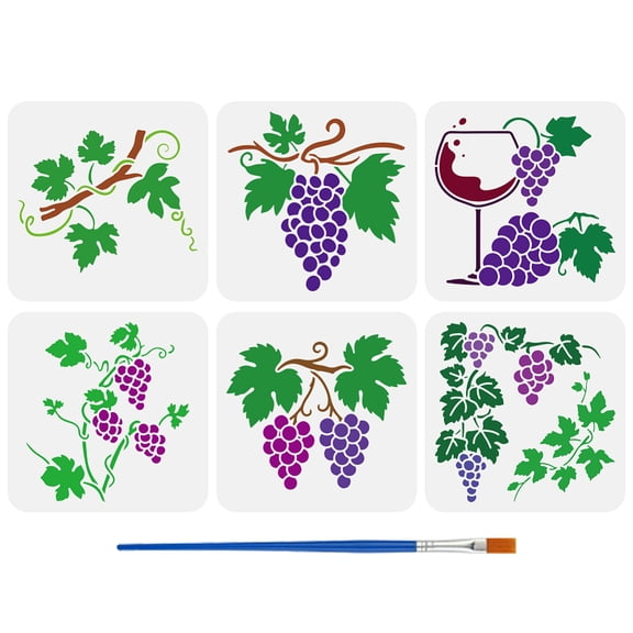 1set 6Pcs 6 Styles PET Hollow Out Drawing Painting Stencils for DIY Scrapbook Photo Album Grape 200x200mm 1pc/style
