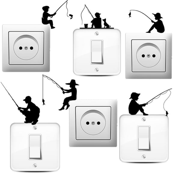 1set 6Pcs Fishing Silhouette Light Switch Stickers Fishing Boy Wall Sticker Guy Fishing Switch Decals Wall Sticker for Light Switch Outlets Ledge Vehicle and Home Decor Brown
