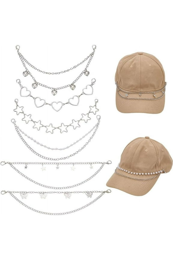 1set 6Pcs Hat Chains Trucker Hat Chains Charms Purse Chain Star Heart Butterfly Baseball Hat Chain Decorations Mesh Hat Jewelry Accessries for Craft Hat Handbag Decorations Silver