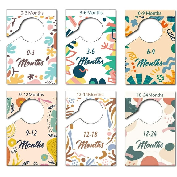 1set 6Pcs Nursery Closet Organizer Dividers Clothing Rack Size Dividers Colorful Hanger Dividers for Clothing 0-24 Months Age Size Hanger Organization Shower Registry Gift Supplies for Girl Boy