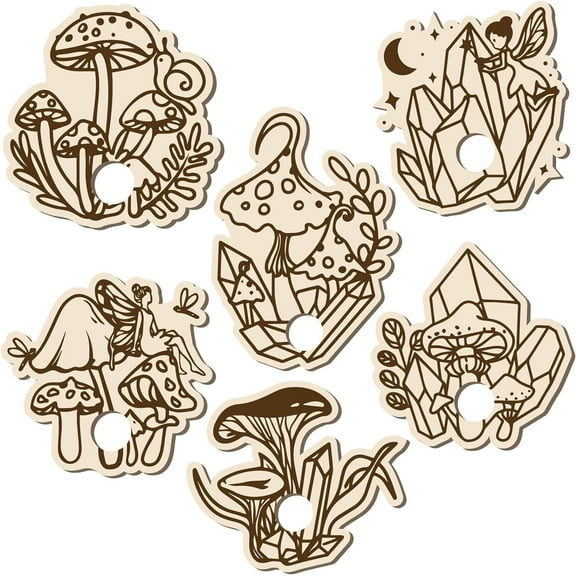 1set 6Pcs Planchette Wood Mini Sphere Display Stand Holder Mushroom Fairy Stuff Wiccan Small Tray Tarot Decor Witchy Supplies for Ball Stones Burlywood Colorful