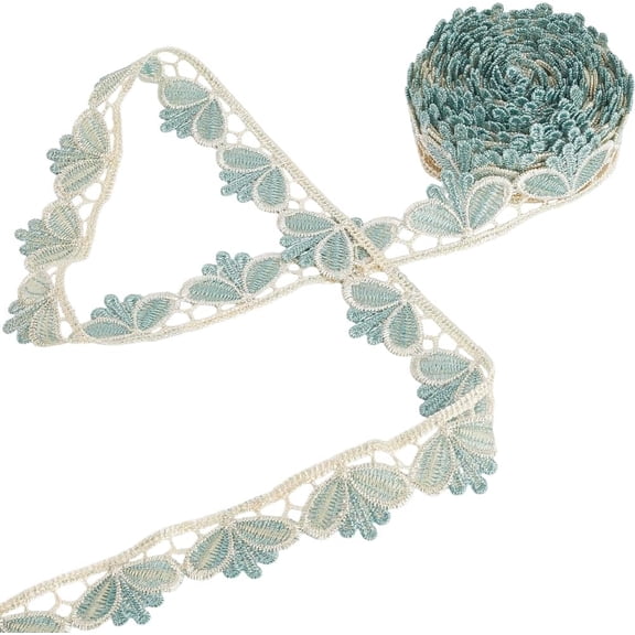 1set 6Yards Polyester Wavy Lace Trim Ribbon Dark Turquoise 1-1/8 inch(30mm) 6yards/set