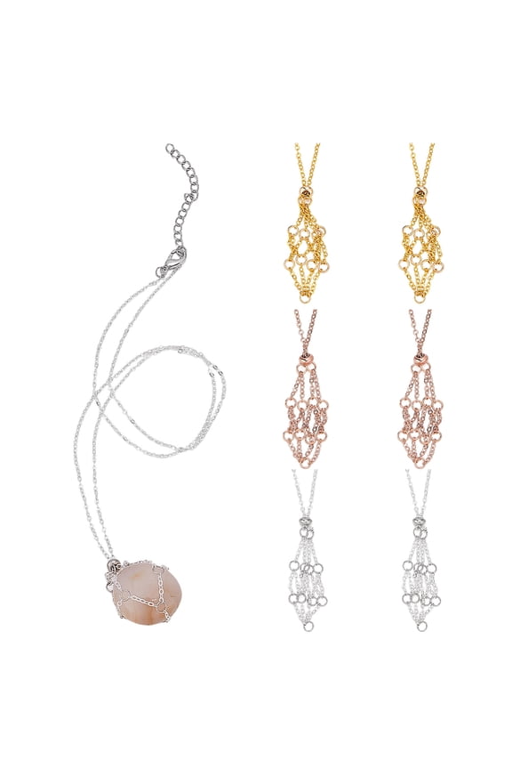 1set 6pcs 3 colors Brass Chains Macrame Pouch Necklaces Mixed color 11.81 inch(30cm) 2pcs/color Brass