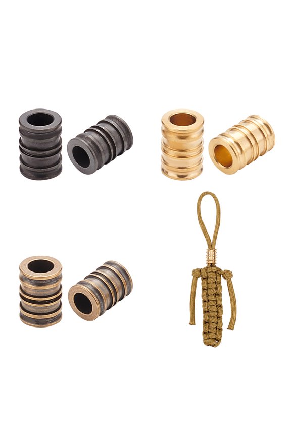 1set 6pcs 3 colors Groove Column Shaped Brass Beads for EDC Knife String Pendant Parachute String Tool Mixed color 14x10mm Hole: 6mm 2pcs/color Brass