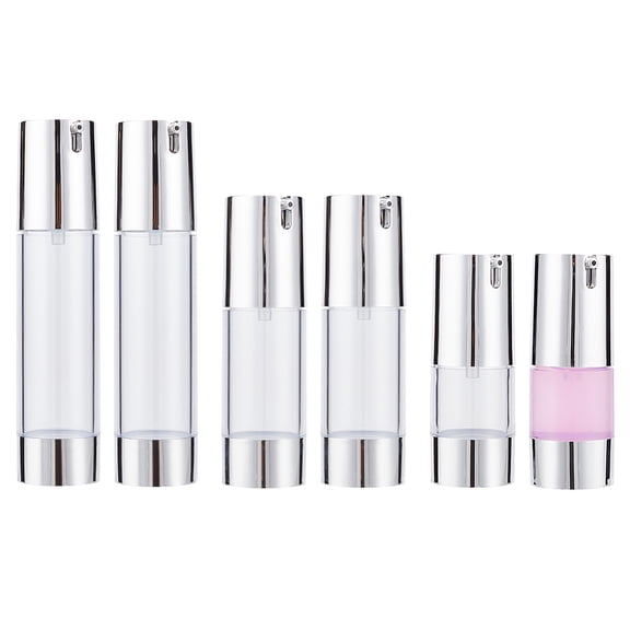 1set 6pcs 3 style Plastic Empty Refillable Airless Pump Bottle Travel Lotion Foundation Containers with Press U Type Pump Head Column Clear 8.95~14.3cm
