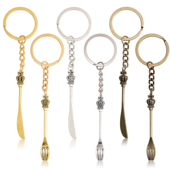 1set 6pcs 6 styles Alloy Fork/ Keychian with Iron Chain Mixed color 113~114mm 1pc/style