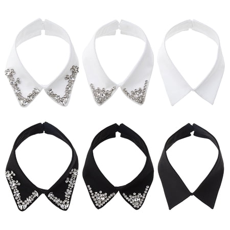 1set 6pcs 6 styles Polyester & Glass Rhinestone Fake Shirt Collar Detachable Neckline Trim Garment Accessories Mixed color 405~438x63~67x4~7mm 1pc/style