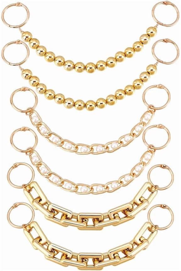 1set 6pcs Gold Shoe Charms Chains 9 inch Pearl Bead Shoe Chain 3 Styles Round Beads Shiny Shoe Accessories for Man Women Adults Clog Sandals Casual Shoes