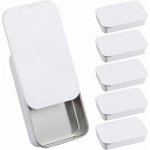 1set 6pcs Slide Top Tinplate Trinket Storage boxes Rectangle White 8.2x5x1.55cm 1color