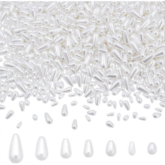 1set 700 Pcs White Pearl Beads 7 Sizes Plastic Imitation Teardrop Pearl Beads Loose Spacer Bead with Hole for Earrings Bracelets Neklaces Jewelry DIY Crafts Making Wedding Decor White