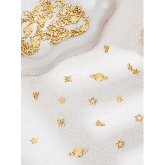 1set 70Pcs 7 Styles Zinc Alloy Cabochons Cosmos Themed Resin Fillers Charms Beads Gold for Resin Craft Jewelry Making DIY Epoxy Resin Material Filling