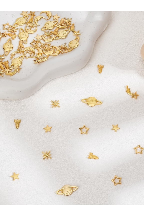 1set 70Pcs 7 Styles Zinc Alloy Cabochons Cosmos Themed Resin Fillers Charms Beads Gold for Resin Craft Jewelry Making DIY Epoxy Resin Material Filling