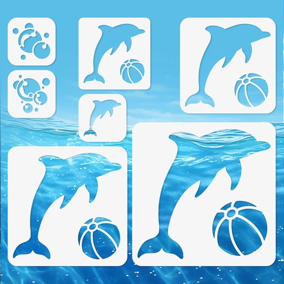 1set 7Pcs 7 Styles Dolphin Theme PET Hollow Out Drawing Painting Stencils for DIY Scrapbook Photo Album 100~300x100~300mm 1pc/style