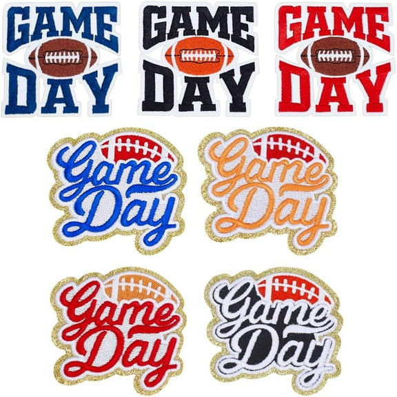 1set 7pcs 2 styles Towel Embroidery style Cloth Iron on/Sew on Patches Appliques Badges for Clothes Dress Hat Jeans Decorations Rugby Game Day Mixed color 77~88x77~88x2mm