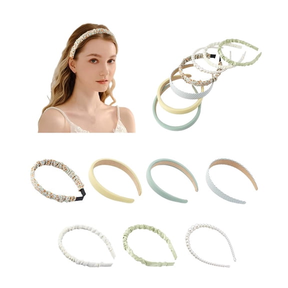 1set 7pcs Plastic & Polyester Hair Bands Hair Accessories for Women Mixed color 150~160x125~155x13~26mm