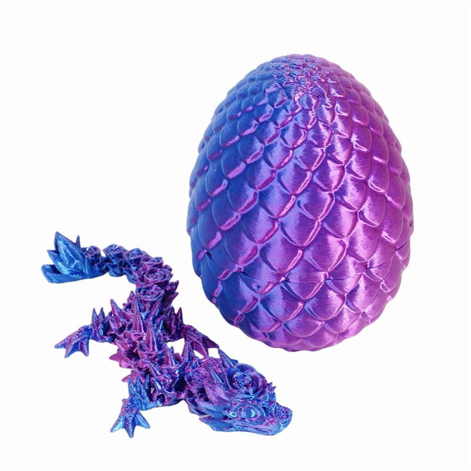 1set 8.5cm Dragon Egg+13cm Rose Dragon - Laser Blue Purple 3D printed new Rose God Dragon Egg set decorative item, colorful Easter plastic handicraft