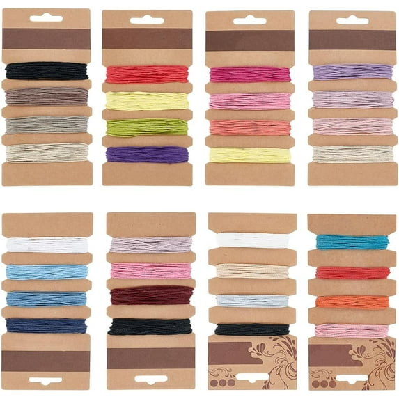 1set 8 Cards 8 styles Waxed Cord set Round Mixed color 1mm 5 yards/color 5 colors/card 1 style/card