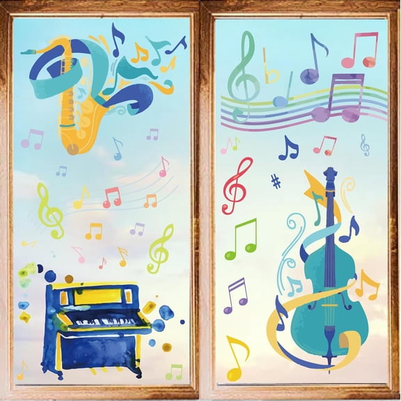 1set 8 Sheets 8 Styles PVC Waterproof Wall Stickers Self-Adhesive Decals for Window or Stairway Home Decoration Musical Instruments 200x145mm