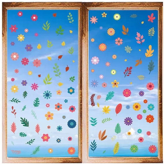 1set 8 Sheets 8 styles PVC Waterproof Wall Stickers Self-Adhesive Decals for Window or Stairway Home Decoration Flower 200x145mm 1 sheet/style Plastic