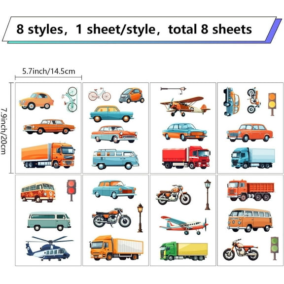 1set 8 Sheets 8 styles PVC Waterproof Wall Stickers Self-Adhesive Decals for Window or Stairway Home Decoration Vehicle 200x145mm 1 sheet/style