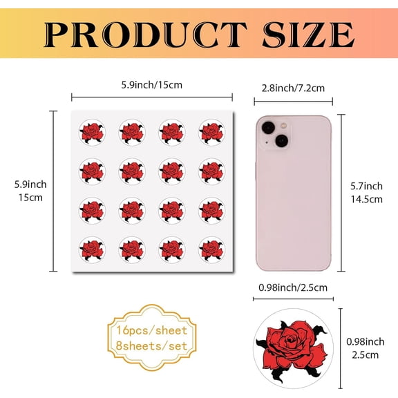 1set 8 Sheets Plastic Waterproof Self-Adhesive Picture Stickers Round Dot Cartoon Decals for 's Art Craft Flower 150x150mm Sticker: 25mm