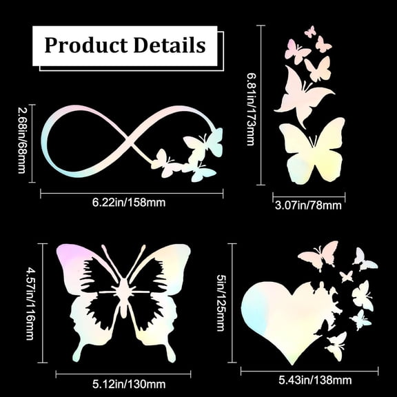 1set 8 Sheets Vinyl Butterfly Car Decals Colorful Laser Reflective Car Bumper Sticker Butterfly Infinity Butterflies Heart Love Butterfly Wing Decals for SUV Truck Motorcycle Doors Walls Laptop
