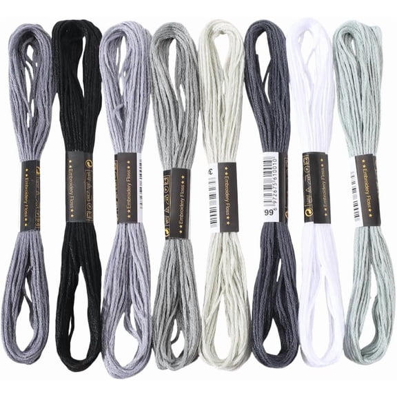 1set 8 Skeins 8 colors 6-Ply Polyester Embroidery Floss Cross Stitch Threads Tassel Embroidery Gradient color Gray 2mm about 8.20 Yards(7.5m)/Skein