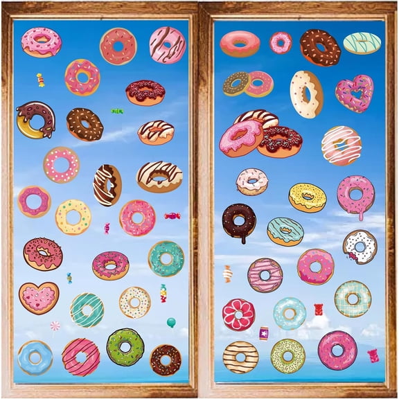 1set 8 Styles Donut Wall Stickers Bread Food PVC Window Stickers Decals Waterproof Self Adhesive Cling Peel and Stick for Home Stairway Decoration Bedroom Living Room Kitchen Showcase