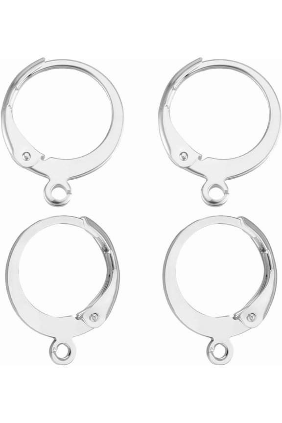 1set 80Pcs 304 Stainless Steel Leverback Earring Findings with Loop Ion Plating(IP) 925 Sterling Silver Plated 14.5x12x0.6mm Pin: 0.7mm Hole: 1mm