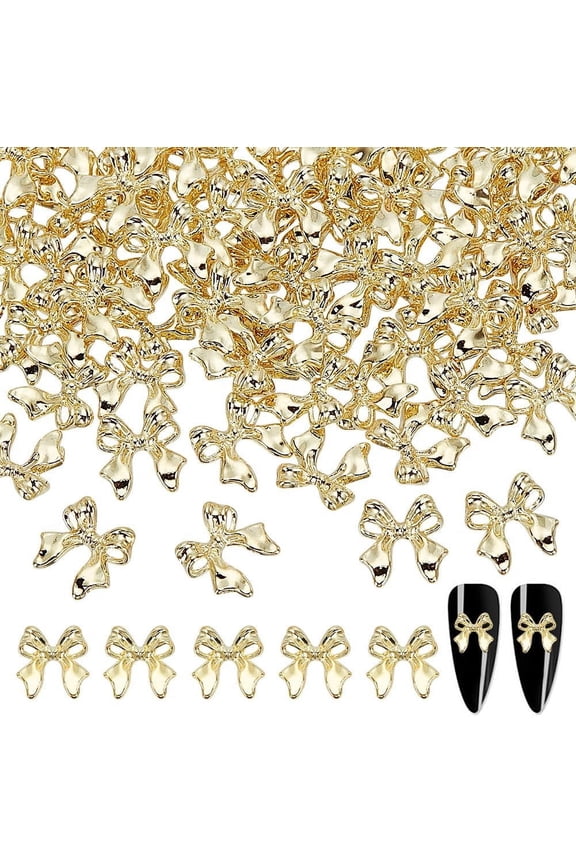 1set 80Pcs Gold Nail Charms 10.5mm Alloy Bowknot Nail Designs Cute 3D Nail Art Charms Gold Big Nail Decorations for DIY Crafts
