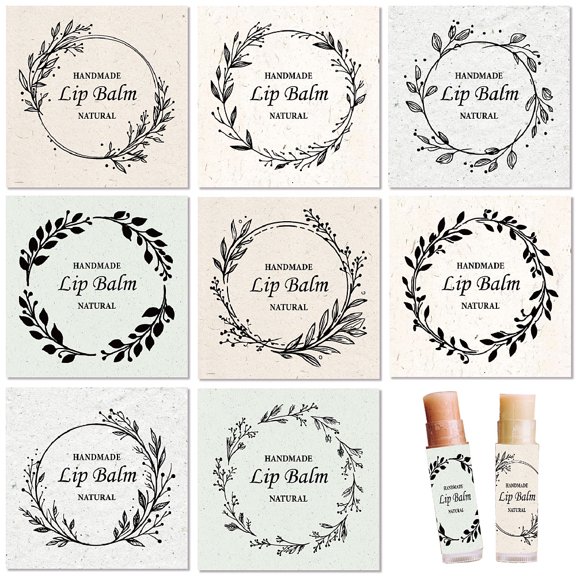 1set 80pcs 8 styles Paper Lip Balm Adhesive Label Stickers Word 50x50mm 10pcs/style for making