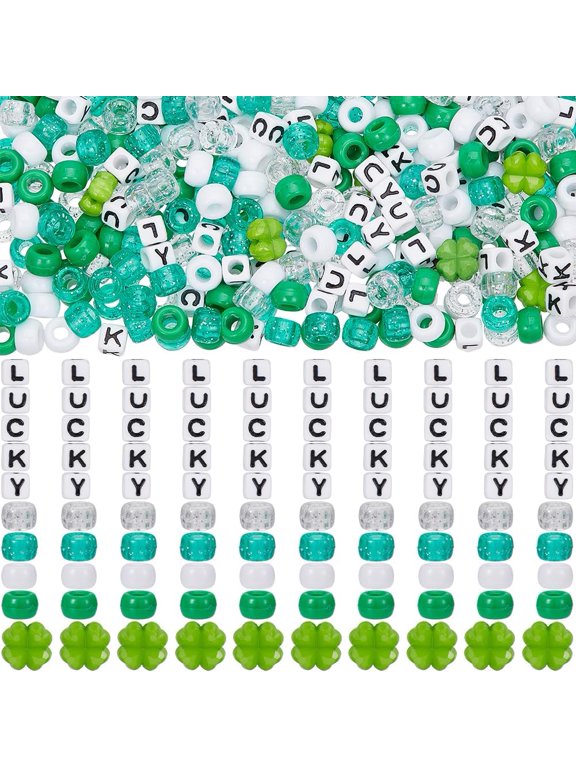 1set 830Pcs Green Bead Bracelet Kit Saint Patrick's Day Pony Bead Bracelet Kits Holiday Bead Kit with Lucky Letters Three Leaf Clover for Jewelry Making Supplies DIY Bracelet Necklaces Crafts