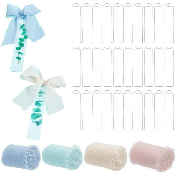 1set 8M 4 colors Polyester Ribbon Lace Edge Trim Ribbon for Jewelry Bowknot Making Gift Wrapping with 30pcs Acrylic Blank Bookmark Mixed color 1-5/8 inch(40mm)
