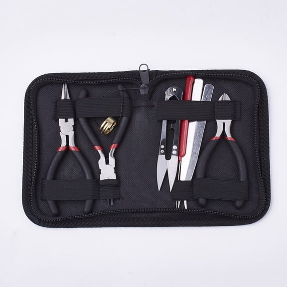 1set 8Pcs DIY Jewelry Tool Sets with Pliers Scissor Tweezers and Crochet Hook Needles Black 16x11.5x3cm 8pcs/set