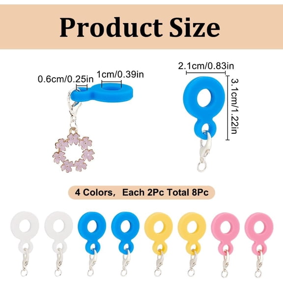 1set 8pcs 4 colors Silicone Straw Pendants Portable Straw Props Straw Toppers Charm Mixed color 49.5mm 2pcs/color