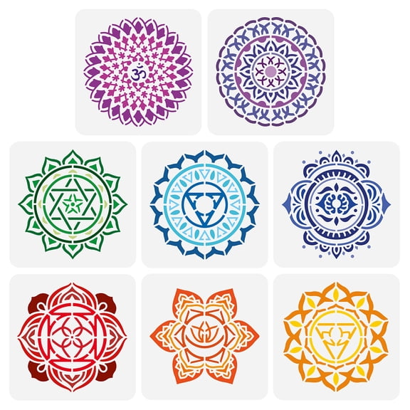 1set 8pcs Chakra Symbol Stencil 5.9x5.9 inch Plastic PET Mandala Flower Stencil Reusable Floral Craft Stencil Template for Scrapbook Tiles Fabric Photo Album