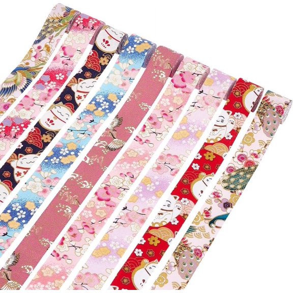 1set 9 Pcs 18 Yards Japanese Style Print Ribbon 1-5/8 Inch Width 4 Styles Cotton Flower Bird Sew on Ribbon Wave Edging Trimming Fabric Decorative Peacock Cat Webbing for DIY