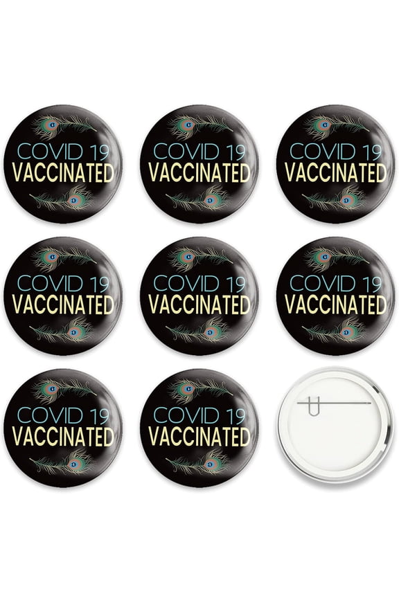 1set 9 Pcs Black Gold Vaccine Button Pins Covid-19 Vaccinated Peacock Feather Pattern For Men's/Women's Brooches or Doctors Nurses Hospitals 2-1/4 Inch colorful DIY
