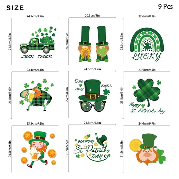 1set 9 pcs Heat Transfer Stickers Luck Truck Hat golden Coin Iron On Patches Irish Shamrock Transfers Patches Sew On Decals for T-Shirt Jackets Sweatshirt Backpack Clothing Applique