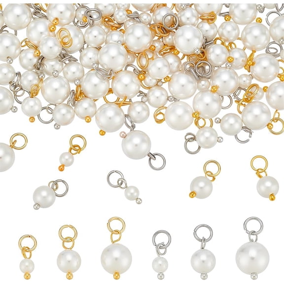 1set 90pcs 6 styles Shell Pearl Round with Brass Jump Rings White & Golden 9~13mm 15pcs/style