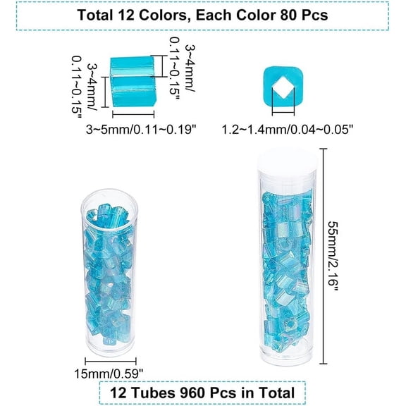 1set 960 pcs 6/0 Tila Beads Square Hole Glass Seed Beads Spacer Cube Mini Beads Japanese Glass Beads for Bracelet Necklace Earring Jewelry Making Mixed color