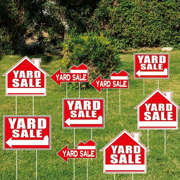 1set 9Pcs Yard Sale Yard Sign with 18 Stakes Courtyard Auction Lawn Decorations Courtyard Sale Waterproof Sign Yard Outdoor Red and White Lawn Decorative Sign for Garden Lawn Decoration Colorful