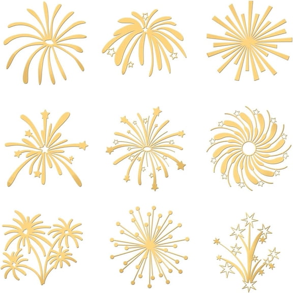 1set 9pcs 9 styles Carbon Steel Self-adhesive Picture Stickers Fireworks Pattern 40x40mm 1pc/style
