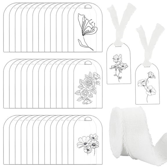 1set Acrylic Blank Place Card with Linen Raw Edge Ribbons White Card: 89.5x50x1mm Hole: 6x12mm 20pcs; Ribbons: 1-1/8 inch(27mm) 5 yards/roll 1 roll