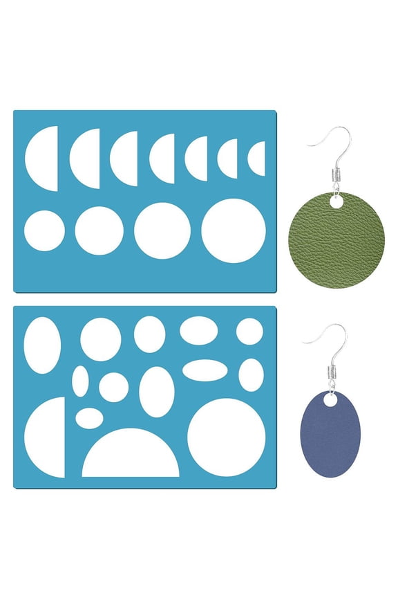 1set Acrylic Earring Handwork Template Card Leather Cutting Stencils Deep Sky Blue Round Pattern 130x90x2mm 2pcs/set