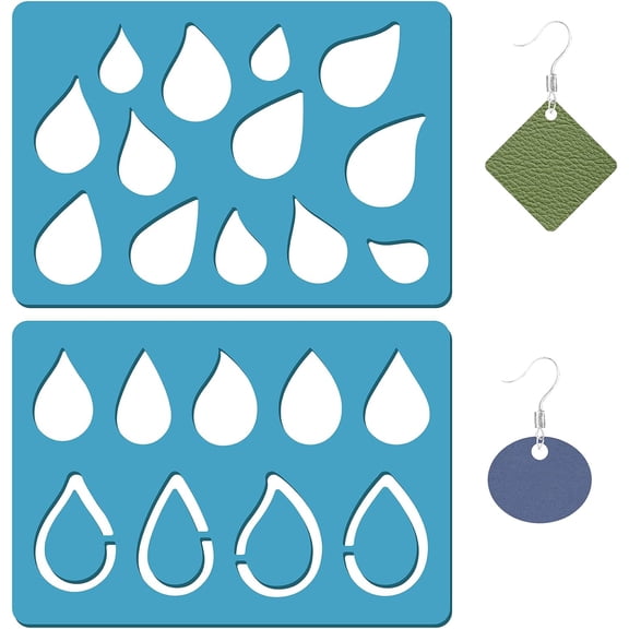 1set Acrylic Earring Handwork Template Card Leather Cutting Stencils Deep Sky Blue Teardrop Pattern 130x90x2mm 2pcs/set for Art