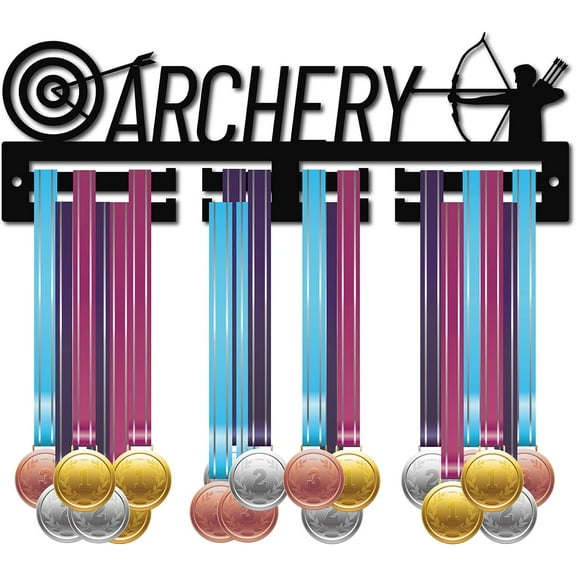 1set Acrylic Medal Holder Archery Medal Hanger Display and Arrow Medal Hooks Sports Stand Wall Mount Hanger Hanging for Home Badge 2 Lines Athletes Medalist Running Gymnastics Over 20 Medals Black